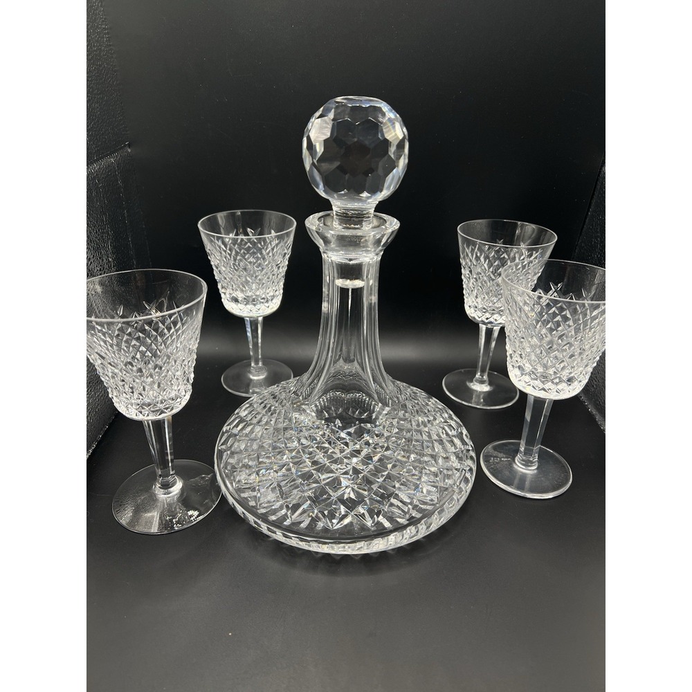 Waterford Alana Crystal Decanter & 4 Wine Glasses Set Ireland